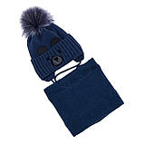 Зимовий дитячий набір для малюка: тепла шапка немовлят на флісі хлопчику від 1 місяця до 2 3 років + в'язаний снуд хомут, фото 2