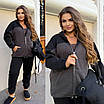 Теплий жіночий спортивний костюм батал великого розміру зимовий з кофтою на блискавці та капюшоном, фото 4