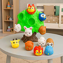 Дерево-сортер з тваринами 10 в 1 — навчальна гра з цифрами, фігурки диких тварин, арт. 207, фото 8