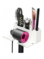 Настінний тримач підставка для фена, плойки та гребінців у ванну кімнату на вакуумних присосках Білий