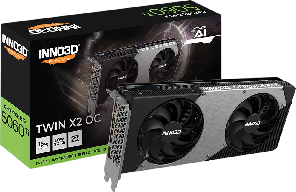 Відеокарта GeForce RTX5060 Ti 16GB Inno3D TWIN X2 OC (N506T2-16D7X-191073N)