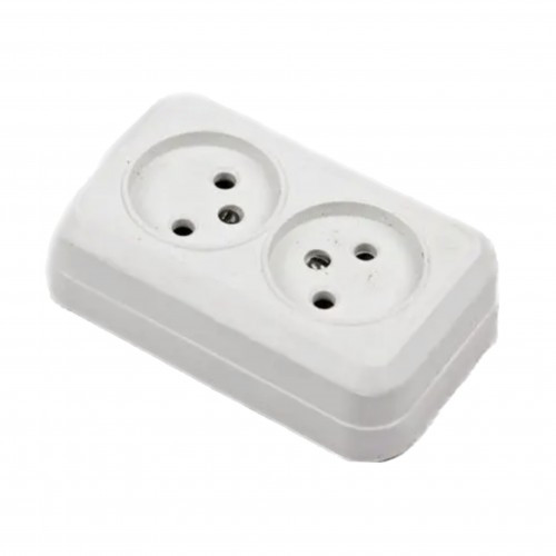 Розетка подвійна без землі РА16-У07 з дном біла Житомир