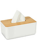 Серветниця з бамбуковою кришкою 21х13х10 см біла