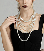 Довге акцентне перлинне намисто багатошарове з перлів, буси білі Aushal Jewellery