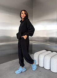 Жіночий флісовий костюм оверсайз: худі та джогери з двостороннього флісу