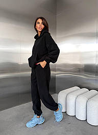 Жіночий флісовий костюм оверсайз: худі та джогери з двостороннього флісу