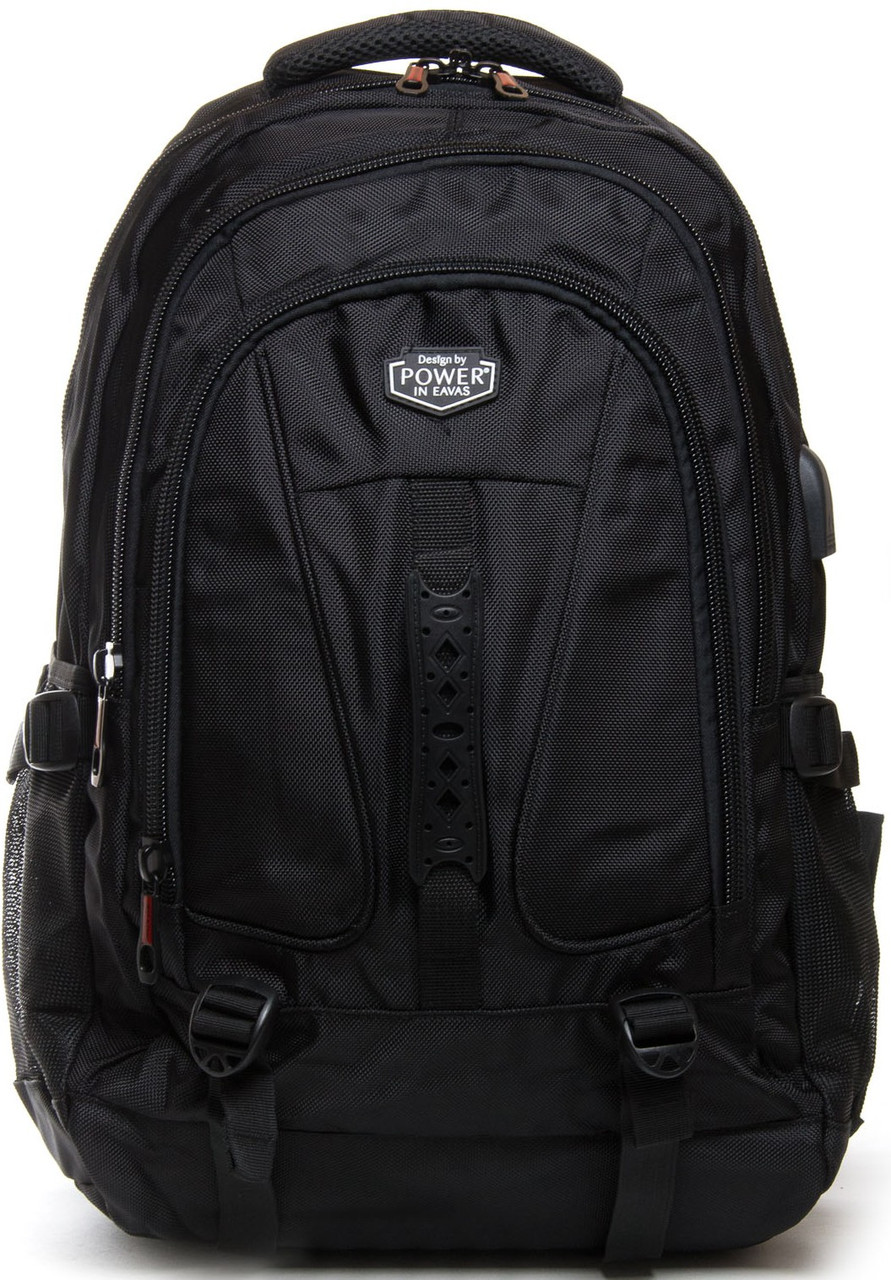 Рюкзак туристичний на 43 літри для ноутбука 15" чорний тканинний чоловічий великий на два відділи 50x35x25 см Power in Eavas 8212