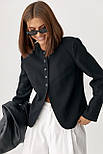 Укорочений жіночий жакет без коміра — чорний колір, L (є розміри), фото 5