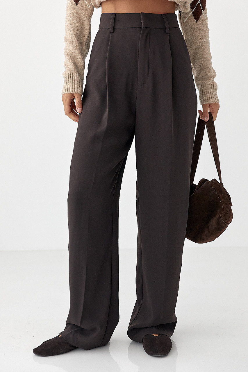 Класичні жіночі штани-палацо зі складками — коричневий колір, 40р (є розміри), фото 1