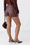 Спідниця-шорти з екошкіри — коричневий колір, S (є розміри), фото 2