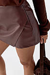 Спідниця-шорти з екошкіри — коричневий колір, S (є розміри), фото 4