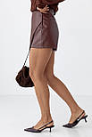 Спідниця-шорти з екошкіри — коричневий колір, S (є розміри), фото 5