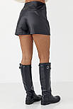 Спідниця-шорти з екошкіри — чорний колір, S (є розміри), фото 2