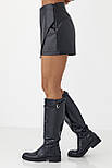 Спідниця-шорти з екошкіри — чорний колір, S (є розміри), фото 5