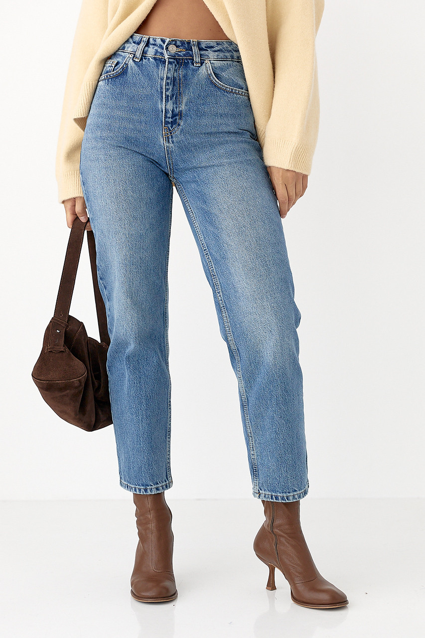 Мом-джинси з високою посадкою — синій колір, 38р (є розміри), фото 1