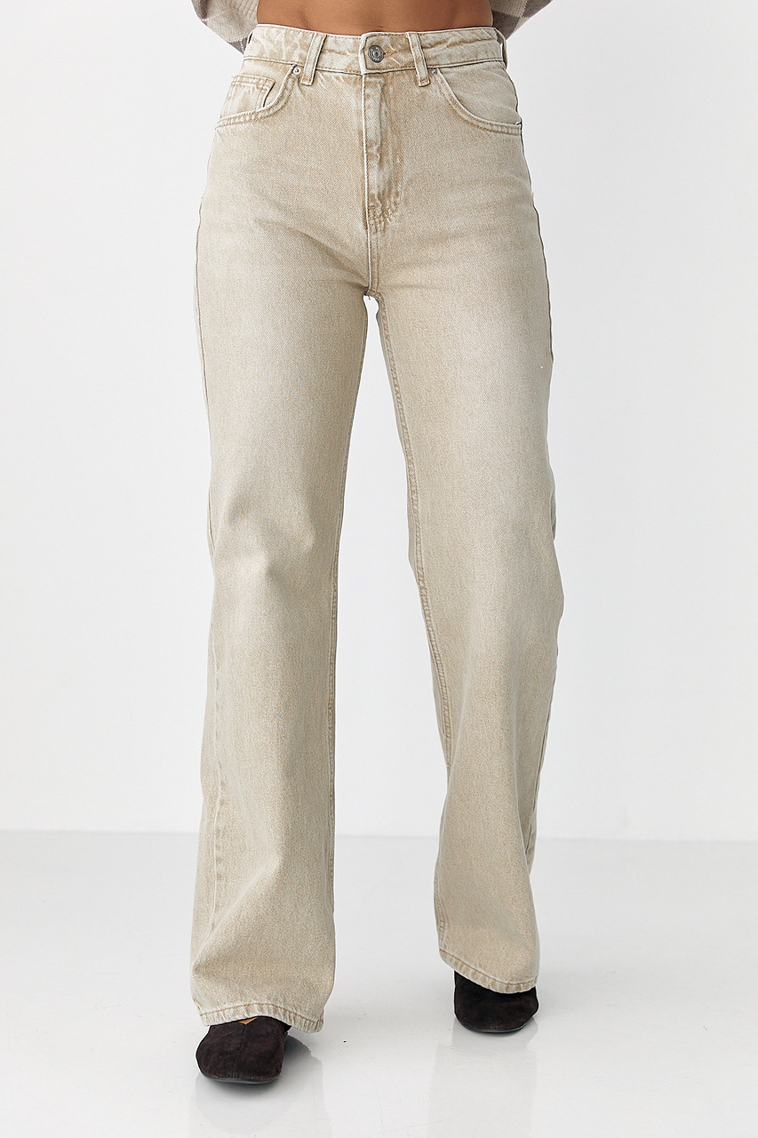 Широкі прямі джинси з високою посадкою — бежевий колір, 36р (є розміри), фото 1