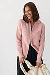 В'язаний кардиган із коміром на блискавці — пудра колір, ONE SIZE (є розміри), фото 5