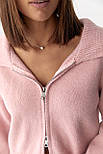 В'язаний укорочений жіночий кардиган на блискавці — пудра колір, ONE SIZE (є розміри), фото 4