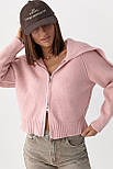 В'язаний укорочений жіночий кардиган на блискавці — пудра колір, ONE SIZE (є розміри), фото 5