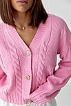 Короткий в'язаний кардиган із косичками — рожевий колір, ONE SIZE (є розміри), фото 4