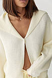 В'язаний кардиган з відкладним коміром — молочний колір, ONE SIZE (є розміри), фото 4