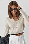 Короткий кардиган на ґудзиках із контрастною окантовкою — бежевий колір, ONE SIZE (є розміри), фото 5