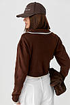 Короткий кардиган на ґудзиках із контрастною окантовкою — коричневий колір, ONE SIZE (є розміри), фото 2