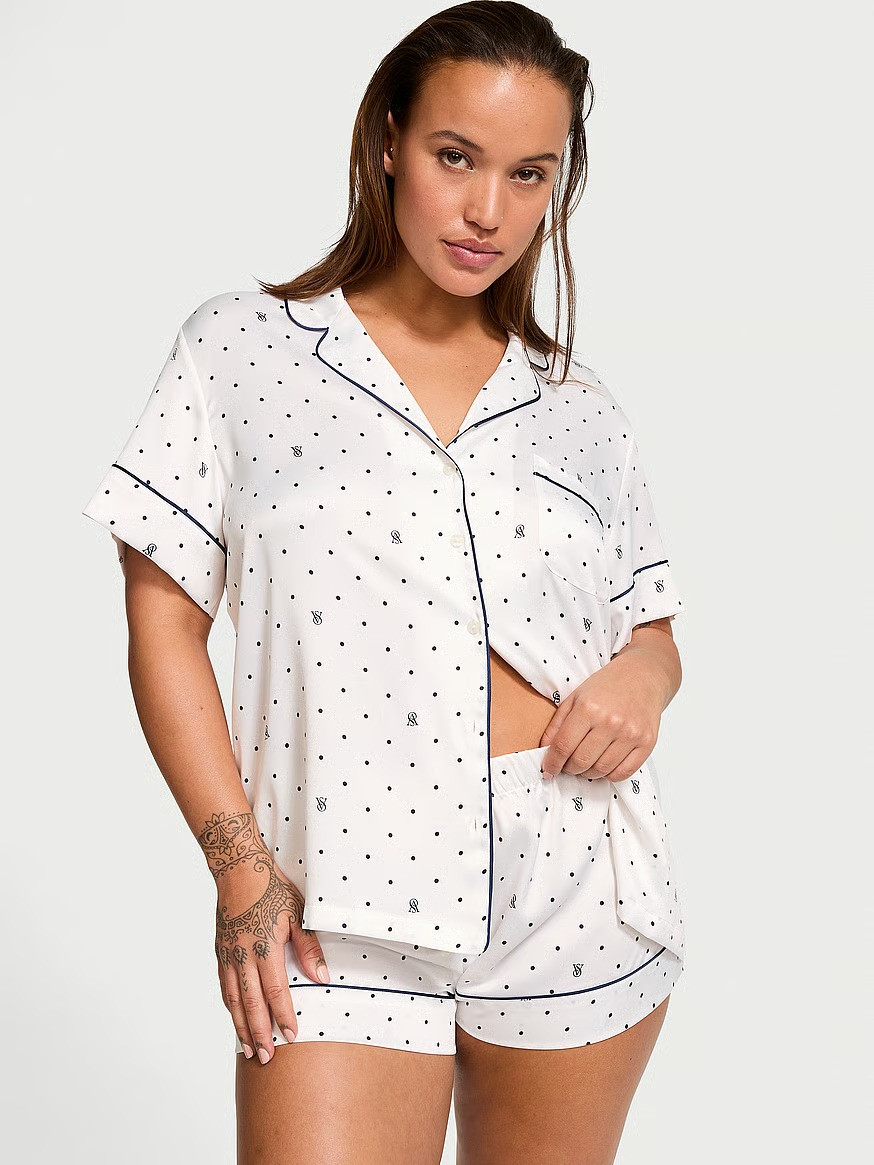Сатинова піжама Victoria's Secret сорочка та шорти 1159843480 (Білий XXL), фото 1