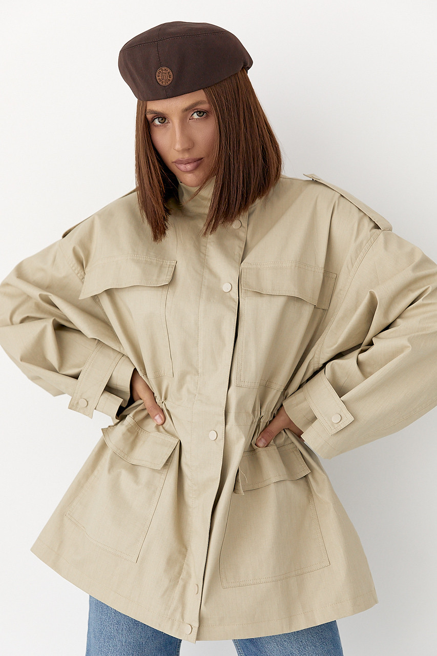Подовжена жіноча вітрова куртка — бежевий колір, M (є розміри), фото 1