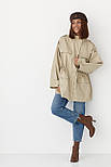 Подовжена жіноча вітрова куртка — бежевий колір, M (є розміри), фото 3
