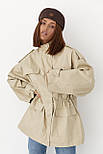 Подовжена жіноча вітрова куртка — бежевий колір, M (є розміри), фото 5