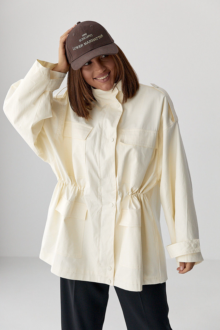 Подовжена жіноча вітрова куртка — кремовий колір, M (є розміри), фото 1