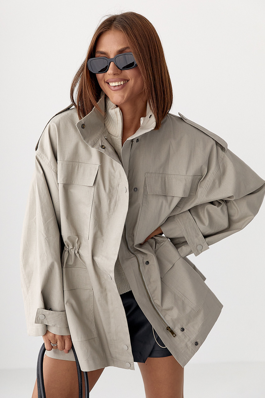 Подовжена жіноча вітрова куртка — світло-сірий колір, S (є розміри), фото 1