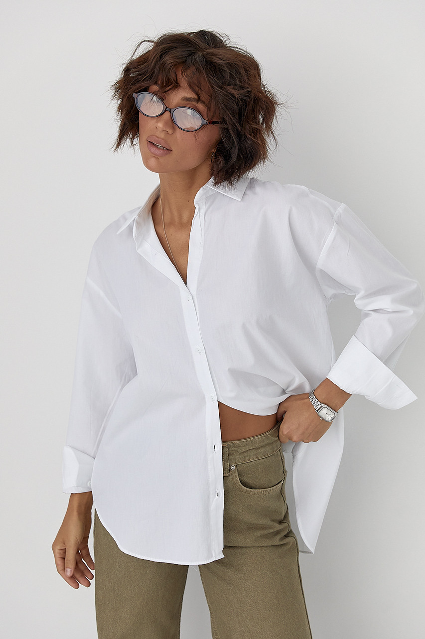 Класична однотонна сорочка з напівкруглим низом — білий колір, L (є розміри), фото 1