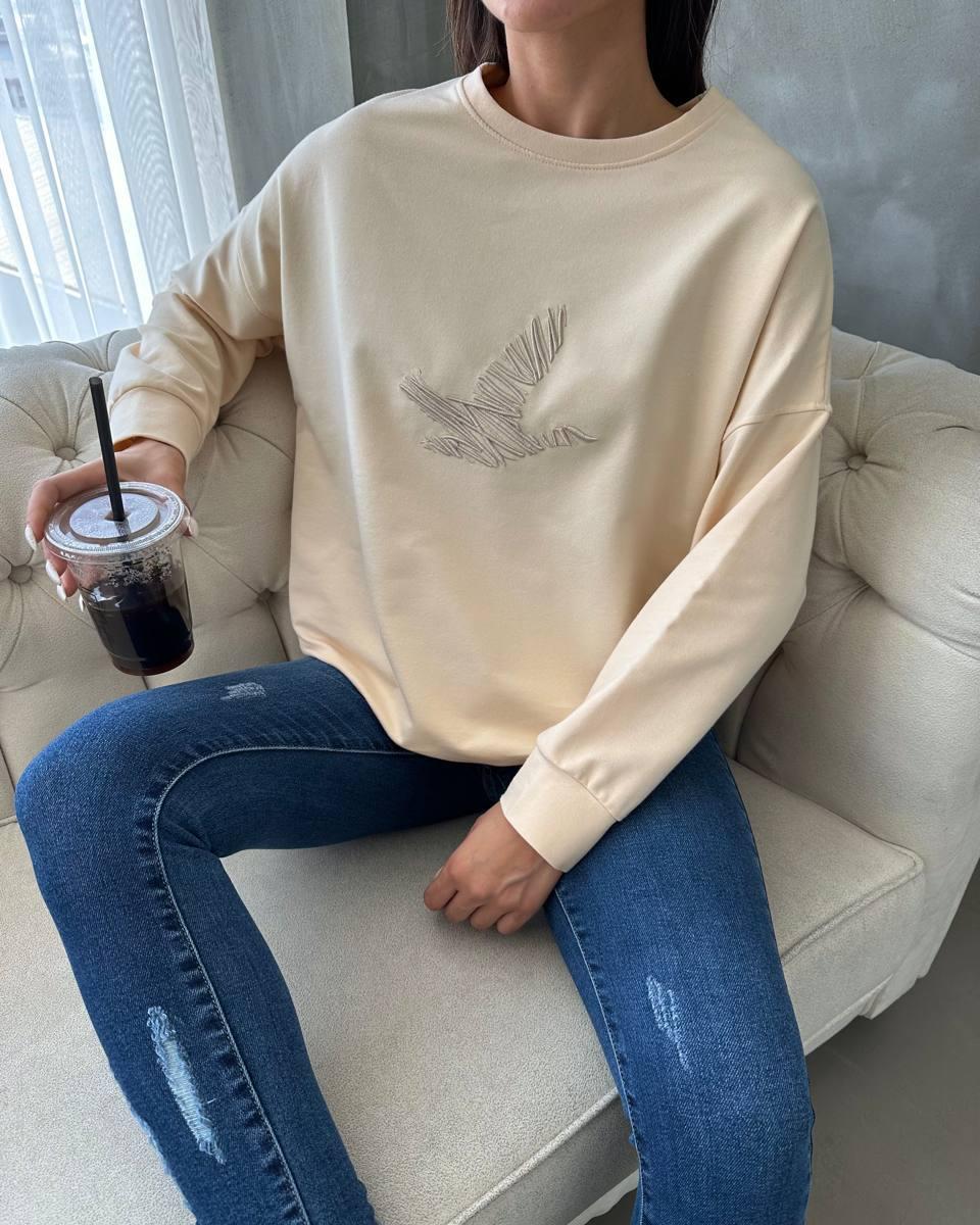 Світшот вільного крою жіночий світло-бежевий. One Size, фото 1