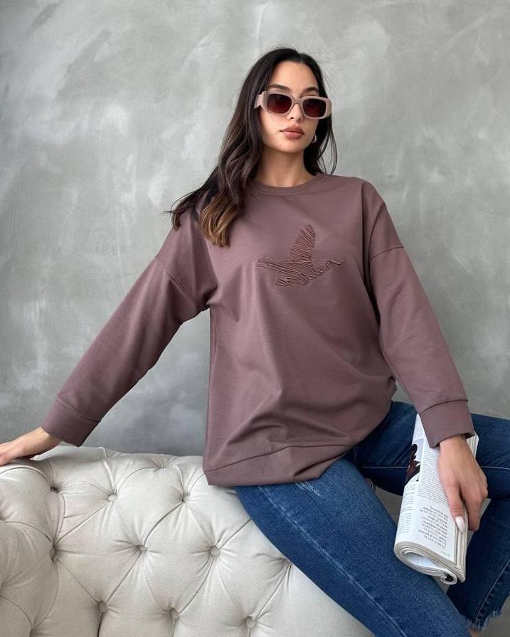 Світшот вільного крою жіночий коричневий / шоколадний. One Size, фото 1