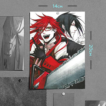 "Себастян Мікаеліс і Грелль Саткліфф (Темний дворецький / Black butler)" плакат (постер) розміром А5 (14х20см)