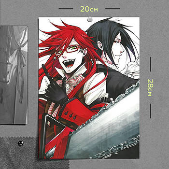 "Себастян Мікаеліс і Грелль Саткліфф (Темний дворецький / Black butler)" плакат (постер) розміром А4 (20х28см)