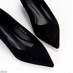 Елегантні замшеві чорні туфлі човники низький підбор