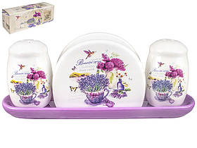 6912-6 Набір для солі і перцю з серветницею на керамічній підставці Прованс