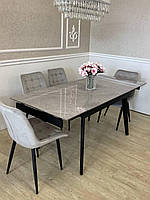 Стіл обідній керамічний глянцевий розкладний 120×80+30+30 см (180×80 см), чорний металевий каркас і ніжки