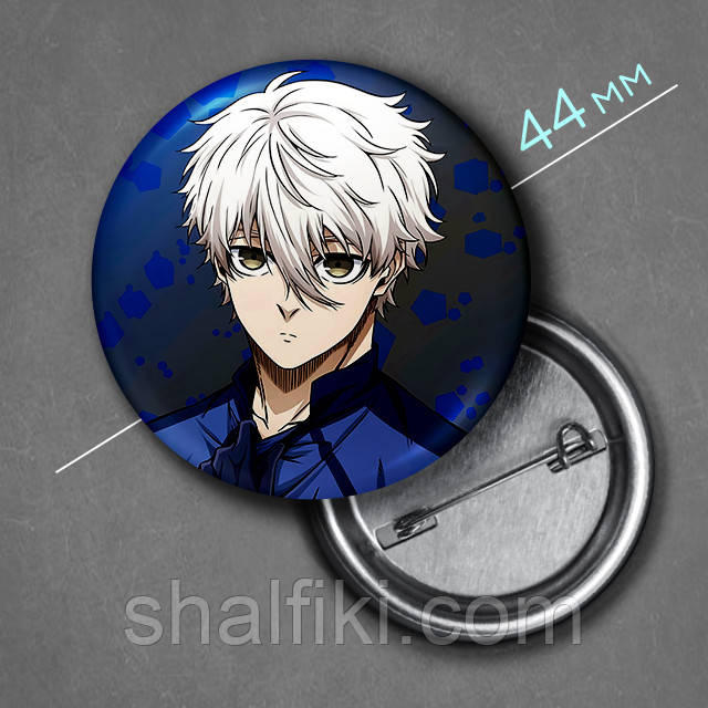 "Сейшіро Нагі (Синя В'язниця: Блю Лок / Blue Lock)" значок круглий на булавці Ø44 мм, фото 1