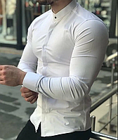 Белая однотонная рубашка с длинным рукавом под джинсы и брюки Классическая хлопковая рубашка Турция на пуговицах