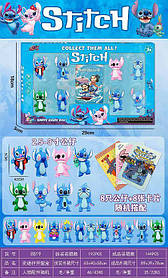 Набір пластикових фігурок стіч та ліло з картками, 8 фігурок розміром 5-4,5см Stitch та Lilo, Stitch Collection Box, колекція.