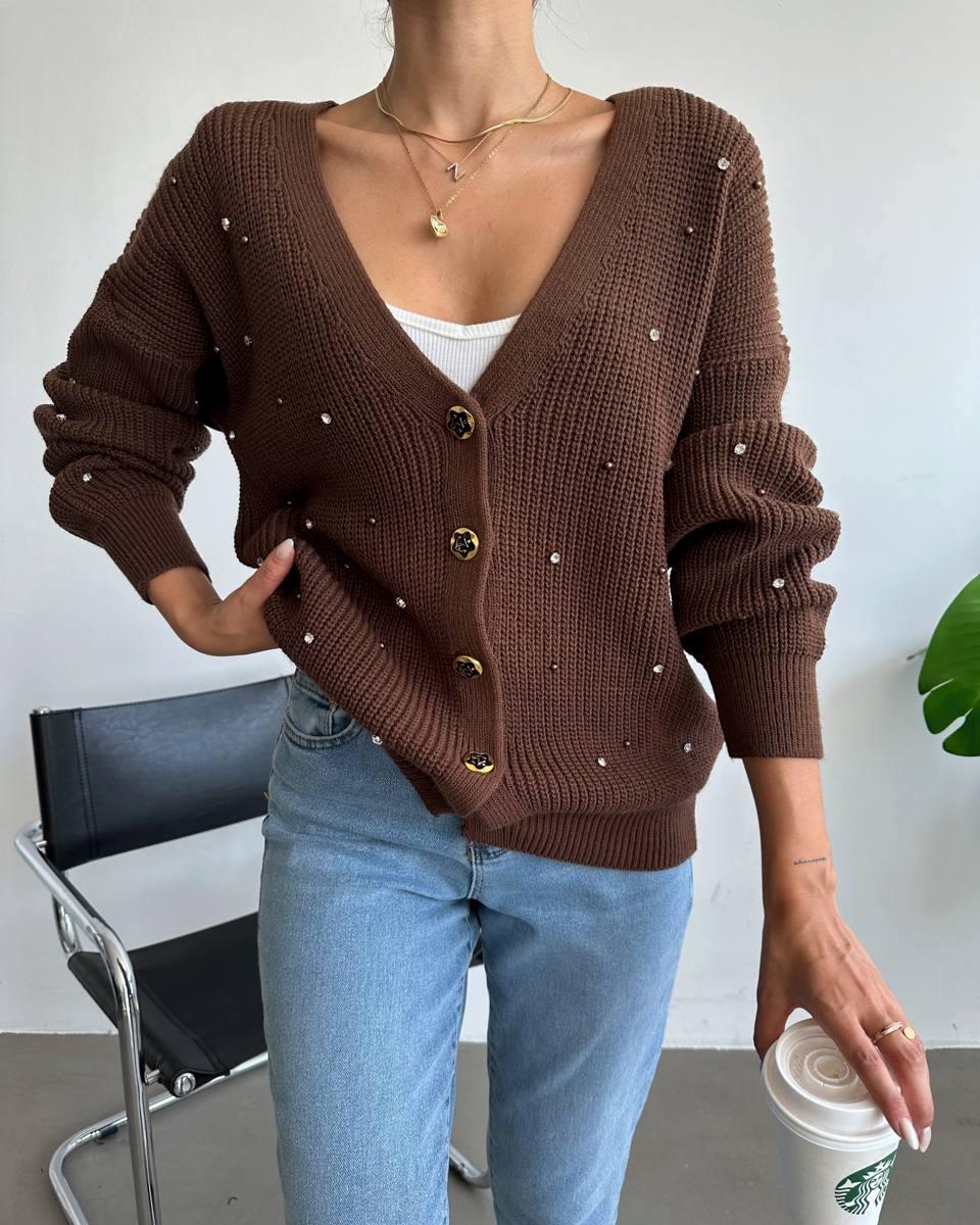 В'язана кофта (кардиган) жіноча коричнева. One Size, фото 1