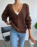 В'язана кофта (кардиган) жіноча коричнева. One Size