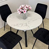 Стіл круглий ЛДСП білий мармур 90 см +40 см, розкладний обідній стіл