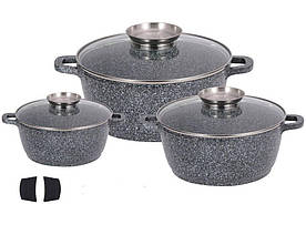 Набір 3-х каструль 2.2, 3.1, 5.5 л з антипригарним покриттям для індукції і газу BH-6036-CRM