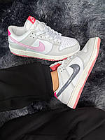 Демісезонні сірі шкіряні жіночі кросівки Nike SB Dunk Pink Puck Жіночі кеди Найк Данк повсякденні