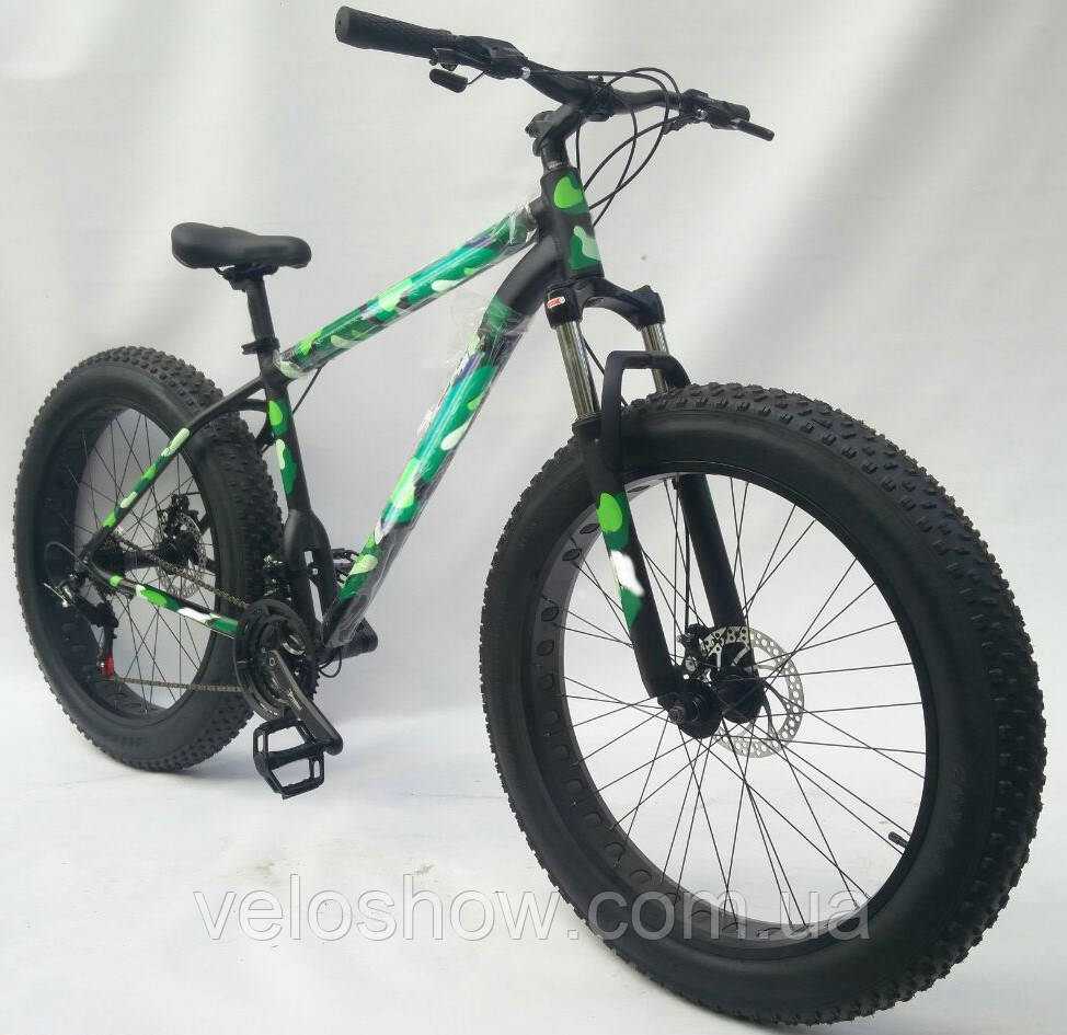 Алюмінієвий фетбайк 26/4.0 Zews Shimano з амортизатором вилка (LockOut) позашляховик (fatbike) широкі колеса, фото 1